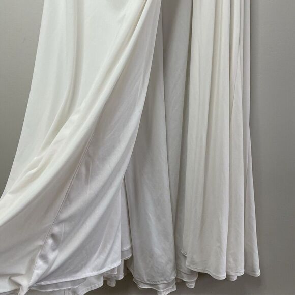 MAC DUGGAL Off Shoulder Gown Women 6 White Ruched Long Dress High Slit Wedding - Picture 7 of 11